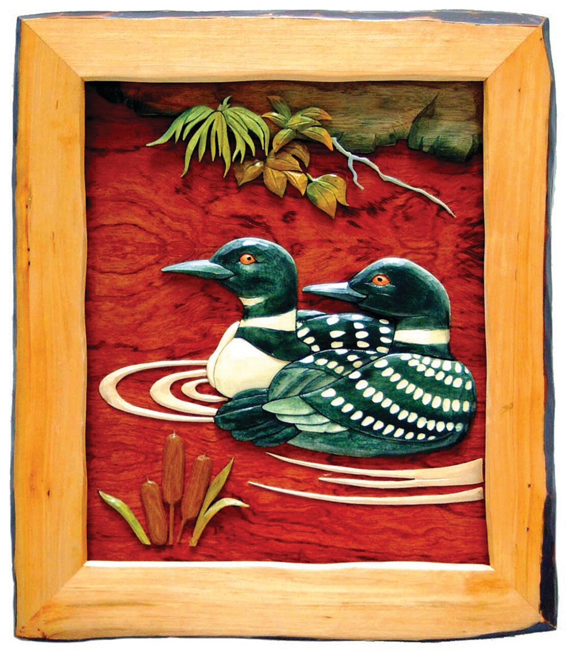 Loons Hand Crafted Intarsia Wood Art Wall Hanging 18 X 20 X 2 Inches